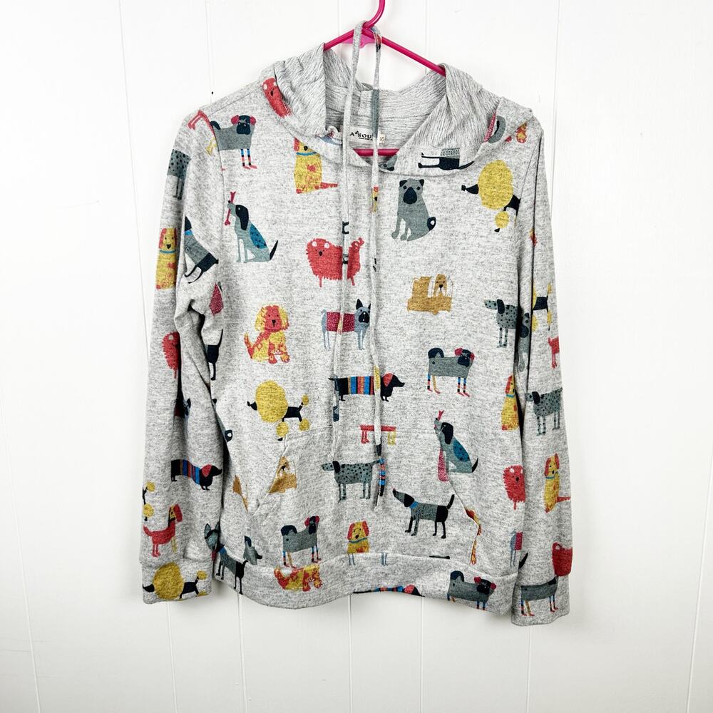 LA Soul Gray Dog Graphic Soft Long Sleeve Hoodie Small